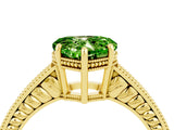 Yellow gold Heart Cut Peridot Engagement Ring with Milgrain Channel Set Band and Prong Setting_4