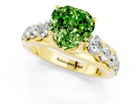 Yellow gold Heart Cut Peridot Engagement Ring with Pavé Band and Four-Prong Setting_1