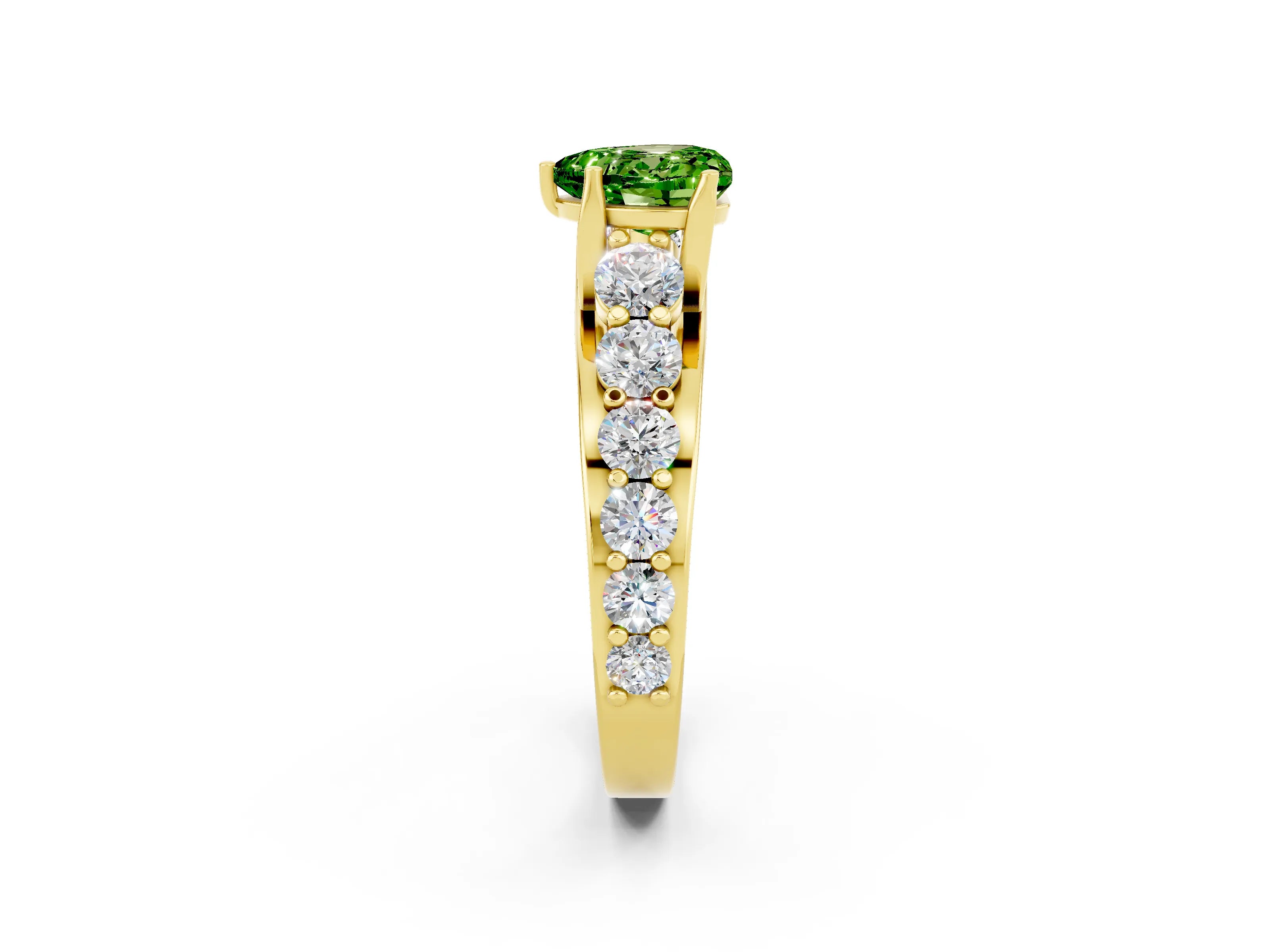 Yellow gold Heart Cut Peridot Engagement Ring with Pavé Band and Four-Prong Setting_2