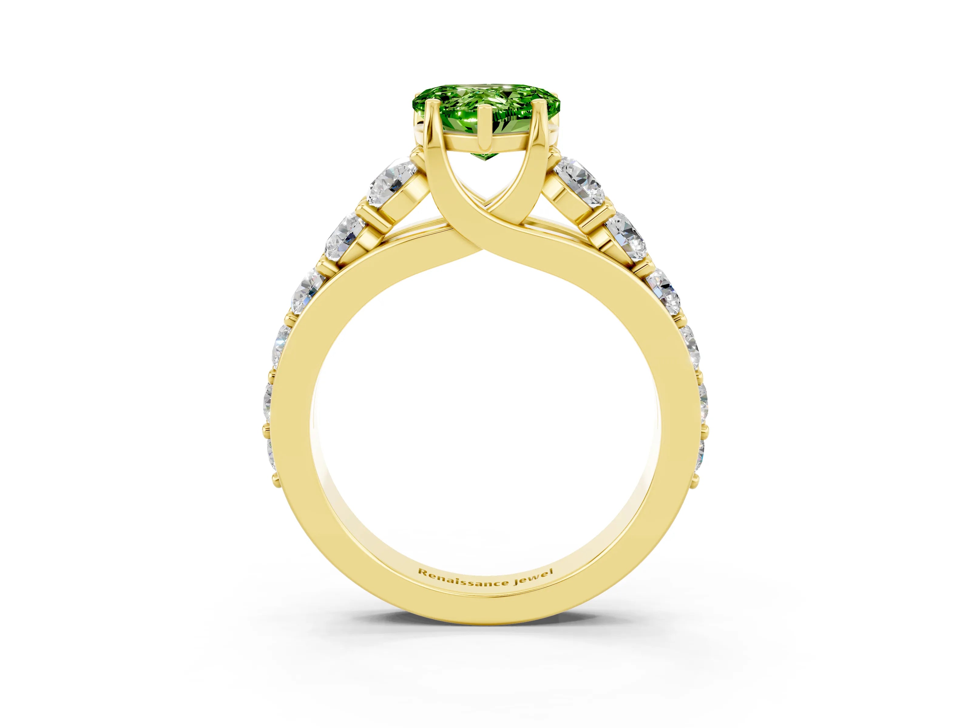 Yellow gold Heart Cut Peridot Engagement Ring with Pavé Band and Four-Prong Setting_3
