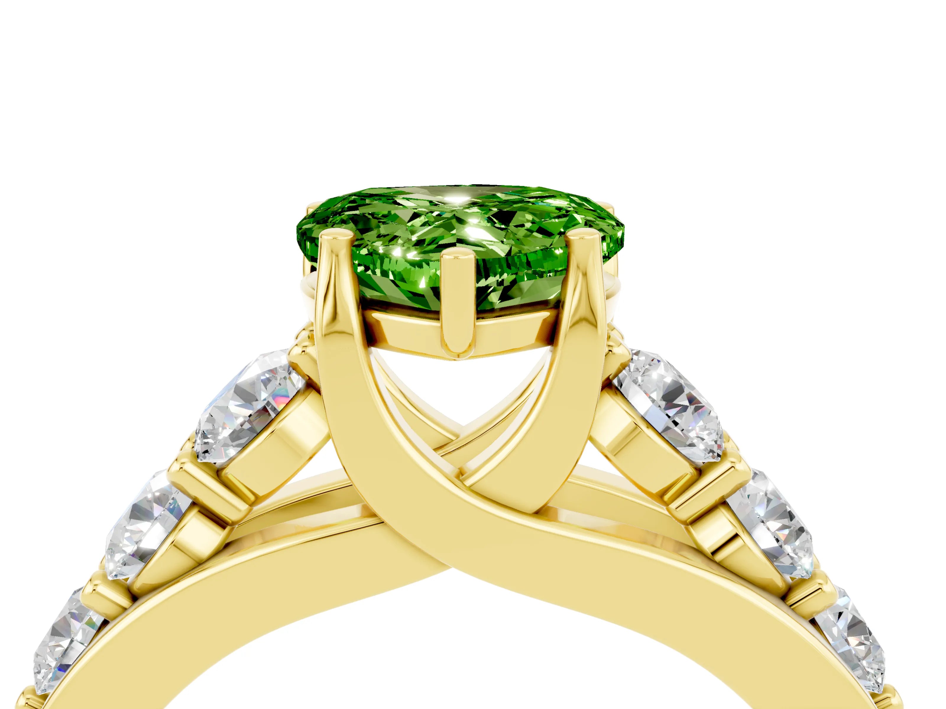 Yellow gold Heart Cut Peridot Engagement Ring with Pavé Band and Four-Prong Setting_4