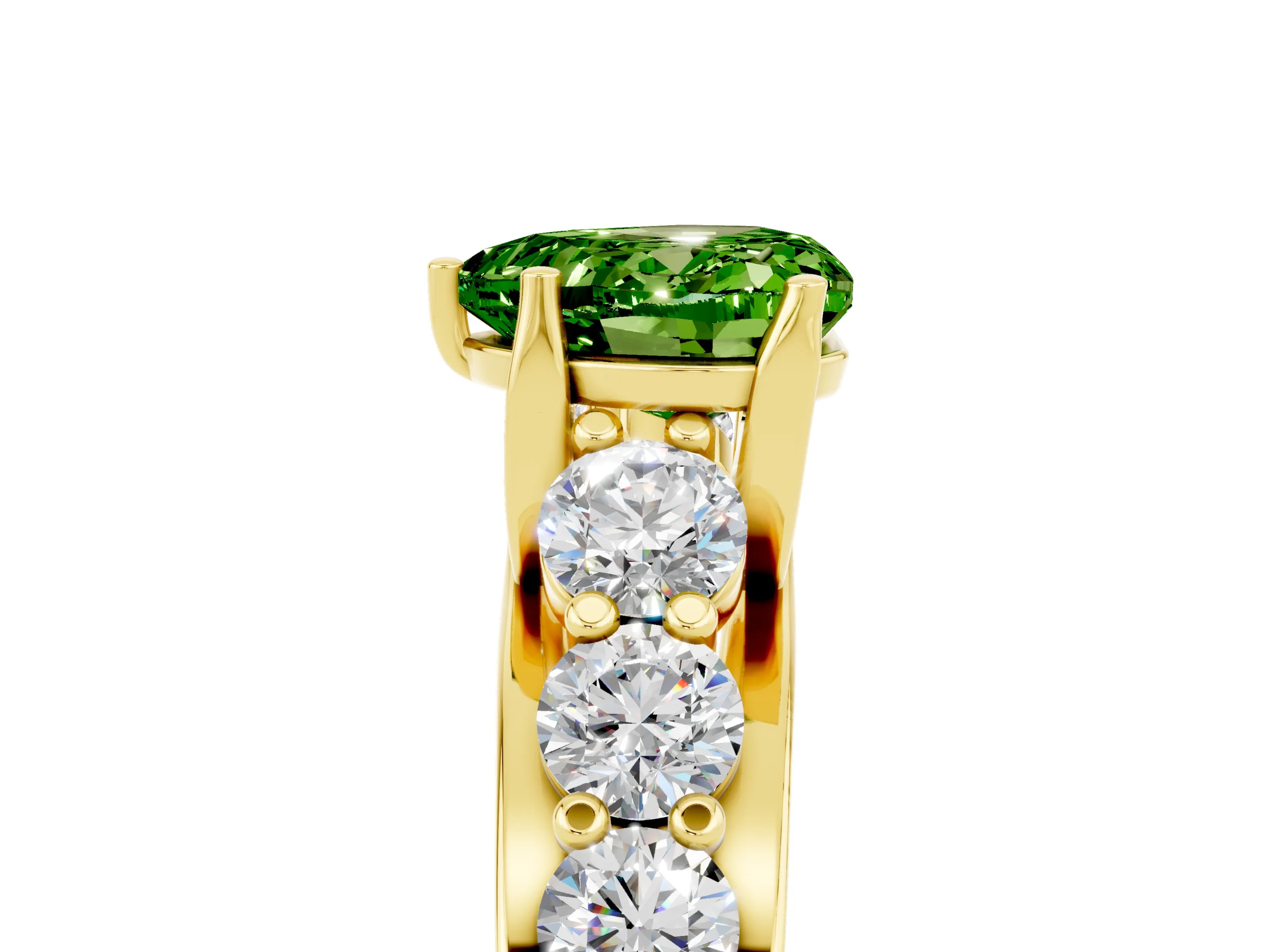 Yellow gold Heart Cut Peridot Engagement Ring with Pavé Band and Four-Prong Setting_5