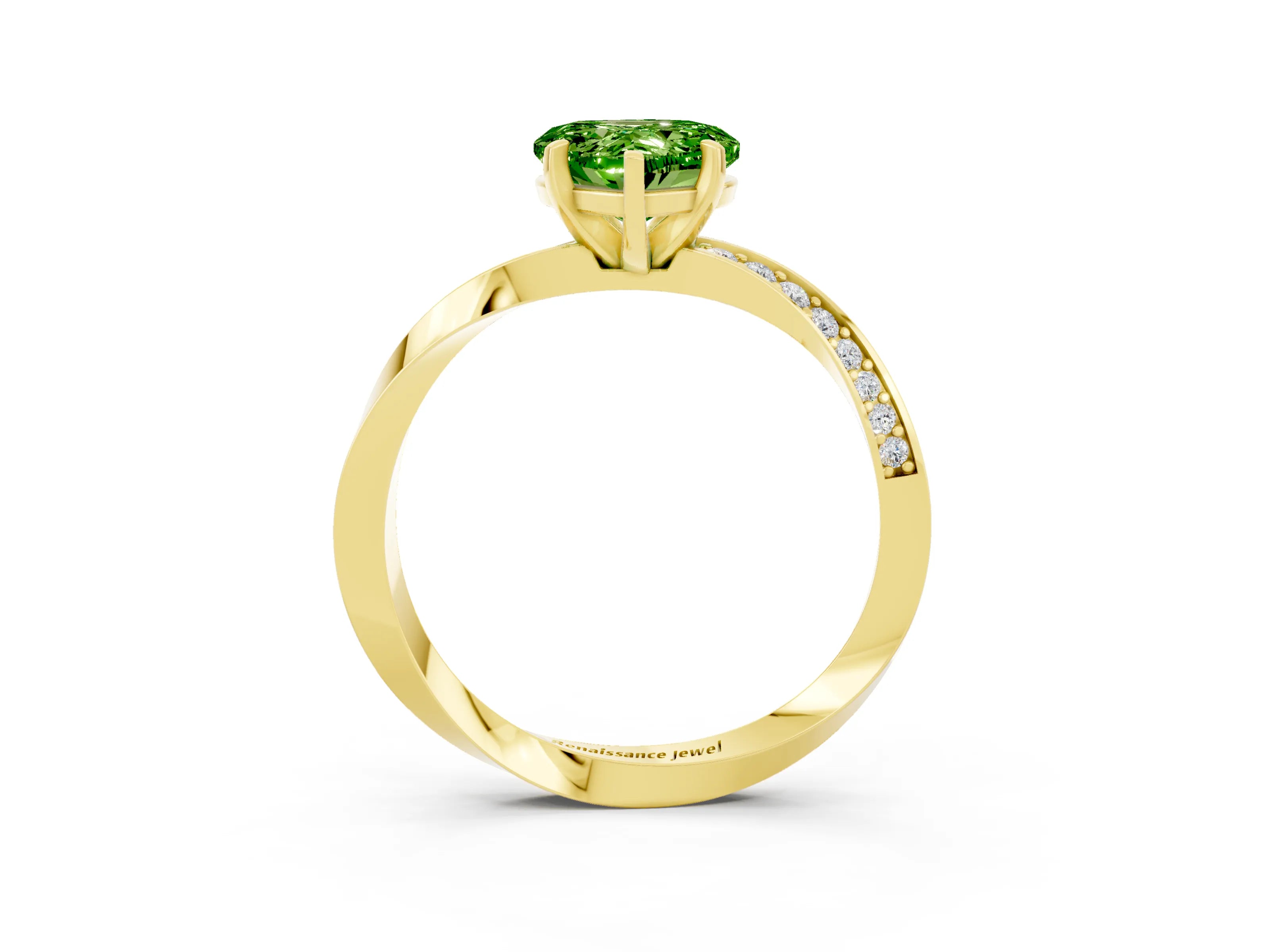 Yellow gold Heart Cut Peridot Engagement Ring with Side Stone Accents and Four-Prong Setting_27