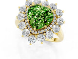 Yellow gold Heart Cut Peridot Floral Double Halo Engagement Ring with Prong Setting_49