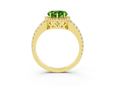 Yellow gold Heart Cut Peridot Halo Engagement Ring with Pavé Band and Prong Setting_15
