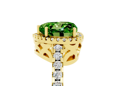 Yellow gold Heart Cut Peridot Halo Engagement Ring with Pavé Band and Prong Setting_17
