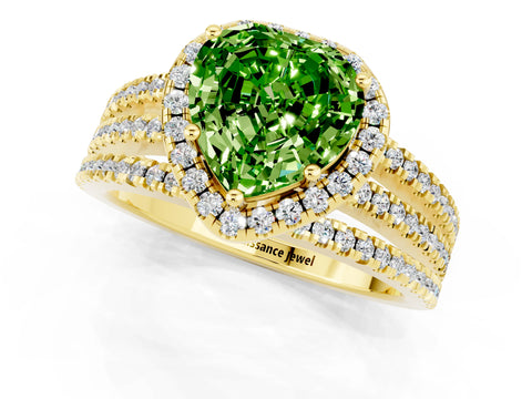 Yellow gold Heart Cut Peridot Halo Engagement Ring with Split Shank and Four-Prong Setting_1