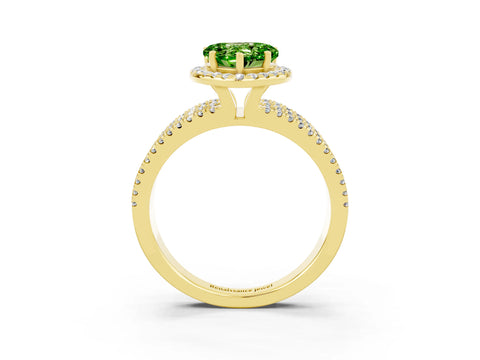 Yellow gold Heart Cut Peridot Halo Engagement Ring with Split Shank and Four-Prong Setting_3