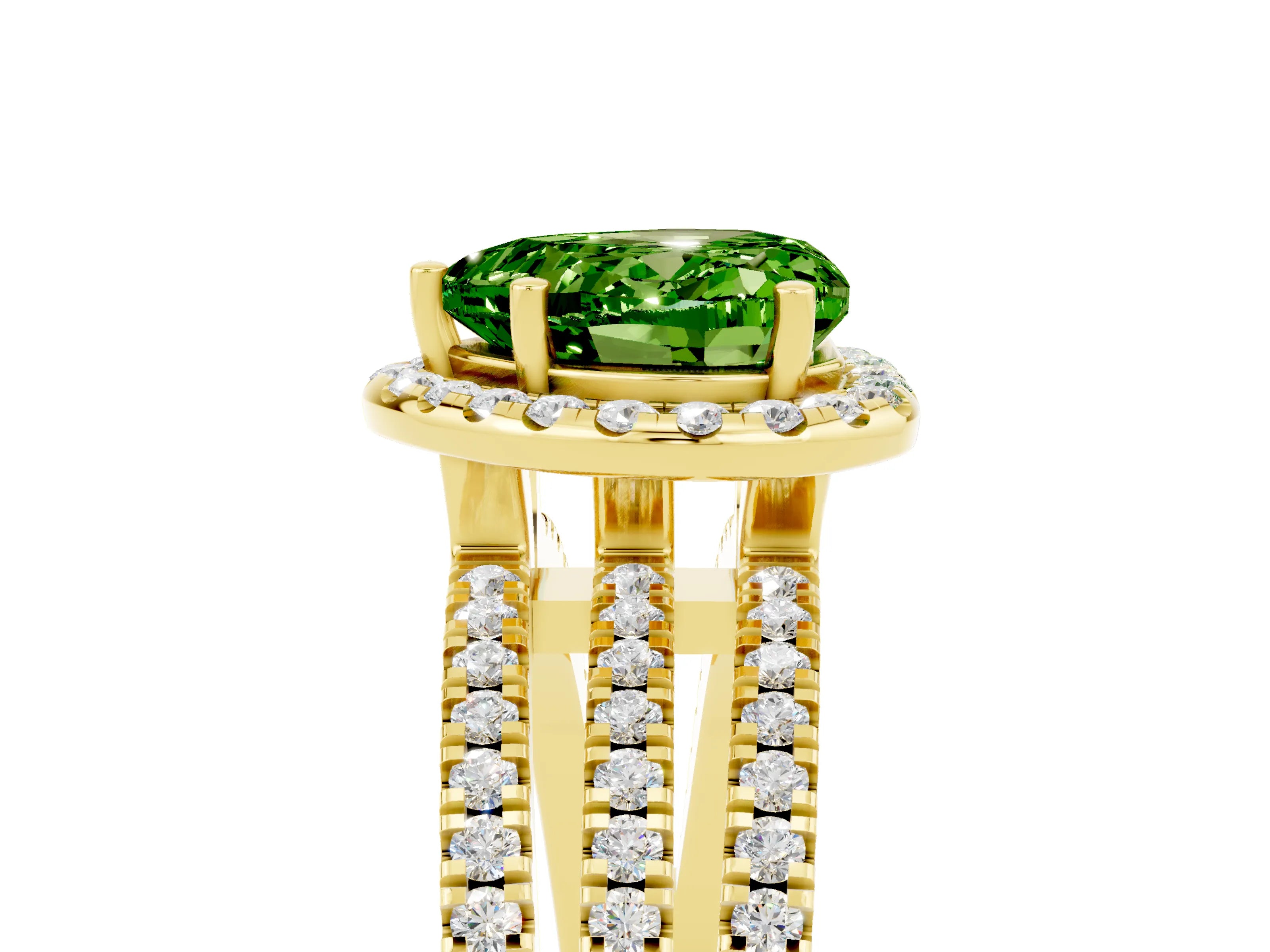 Yellow gold Heart Cut Peridot Halo Engagement Ring with Split Shank and Four-Prong Setting_5