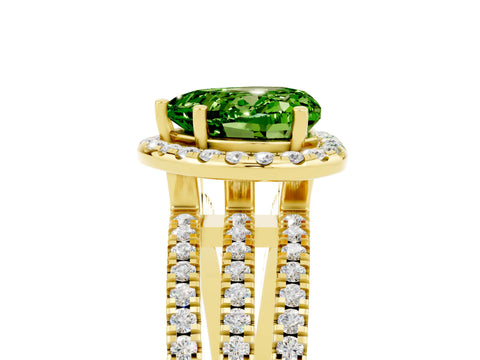 Yellow gold Heart Cut Peridot Halo Engagement Ring with Split Shank and Four-Prong Setting_5