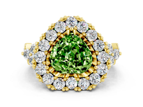 Yellow gold Heart Cut Peridot Halo Ring with Pavé Band and Four-Prong Setting_12