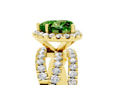 Yellow gold Heart Cut Peridot Halo Ring with Round Split Shank and Prong Setting_53