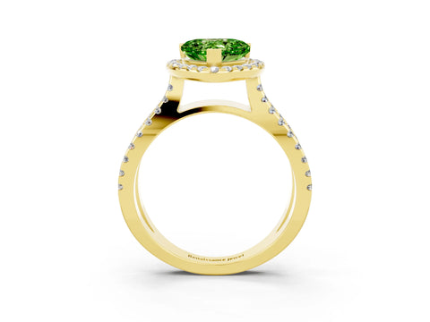 Yellow gold Heart Cut Peridot Halo Ring with Split Shank Pavé Band and Prong Setting_3
