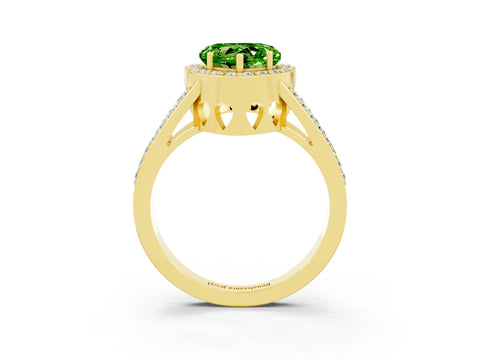 Yellow gold Heart Cut Peridot Halo Ring with Split Shank U-Prong Band and Four-Prong Setting_3