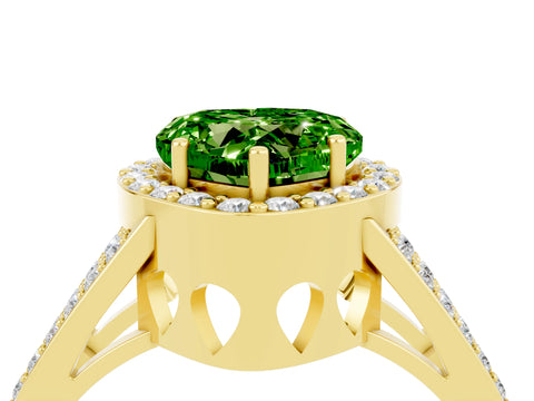 Yellow gold Heart Cut Peridot Halo Ring with Split Shank U-Prong Band and Four-Prong Setting_4