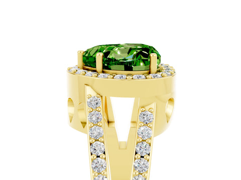 Yellow gold Heart Cut Peridot Halo Ring with Split Shank U-Prong Band and Four-Prong Setting_5