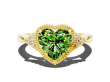 Yellow gold Heart Cut Peridot Halo Ring with Tapered Band and Four-Prong Setting