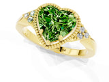 Yellow gold Heart Cut Peridot Halo Ring with Tapered Band and Four-Prong Setting_1