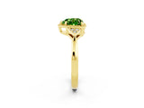 Yellow gold Heart Cut Peridot Halo Ring with Tapered Band and Four-Prong Setting_2