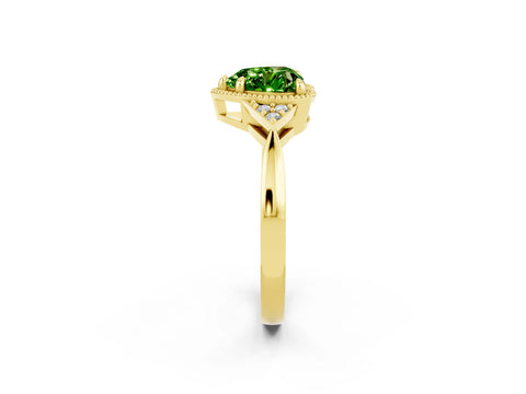 Yellow gold Heart Cut Peridot Halo Ring with Tapered Band and Four-Prong Setting_2