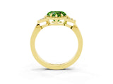 Yellow gold Heart Cut Peridot Halo Ring with Tapered Band and Four-Prong Setting_3