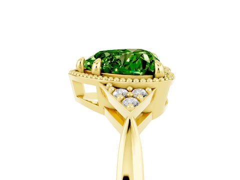 Yellow gold Heart Cut Peridot Halo Ring with Tapered Band and Four-Prong Setting_5