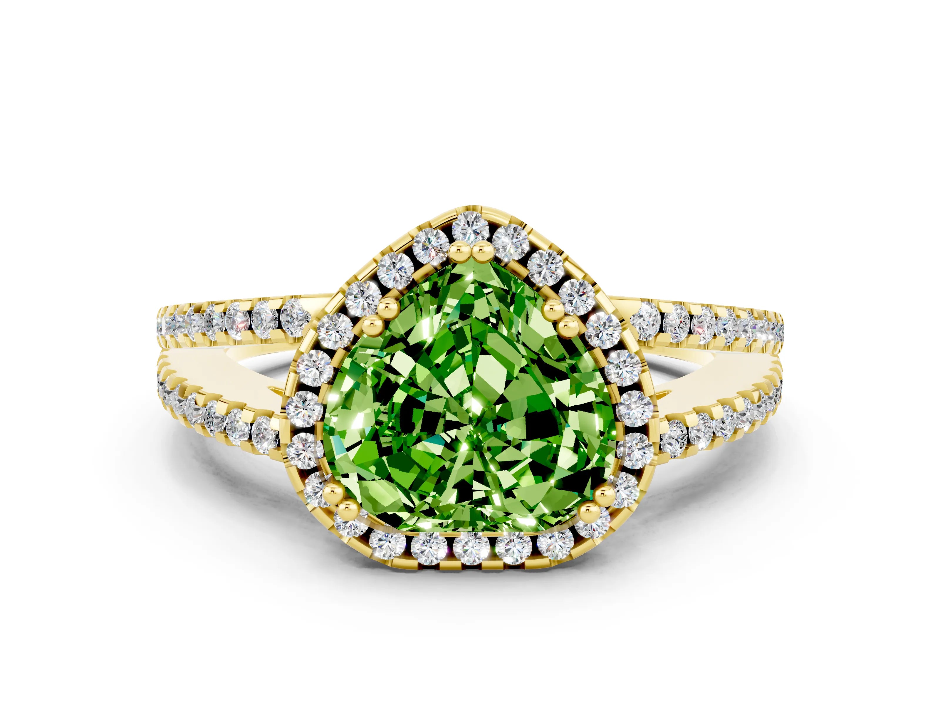 Yellow gold Heart Cut Peridot Halo Split Shank Engagement Ring_12