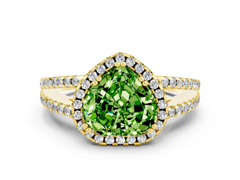 Yellow gold Heart Cut Peridot Halo Split Shank Engagement Ring_12
