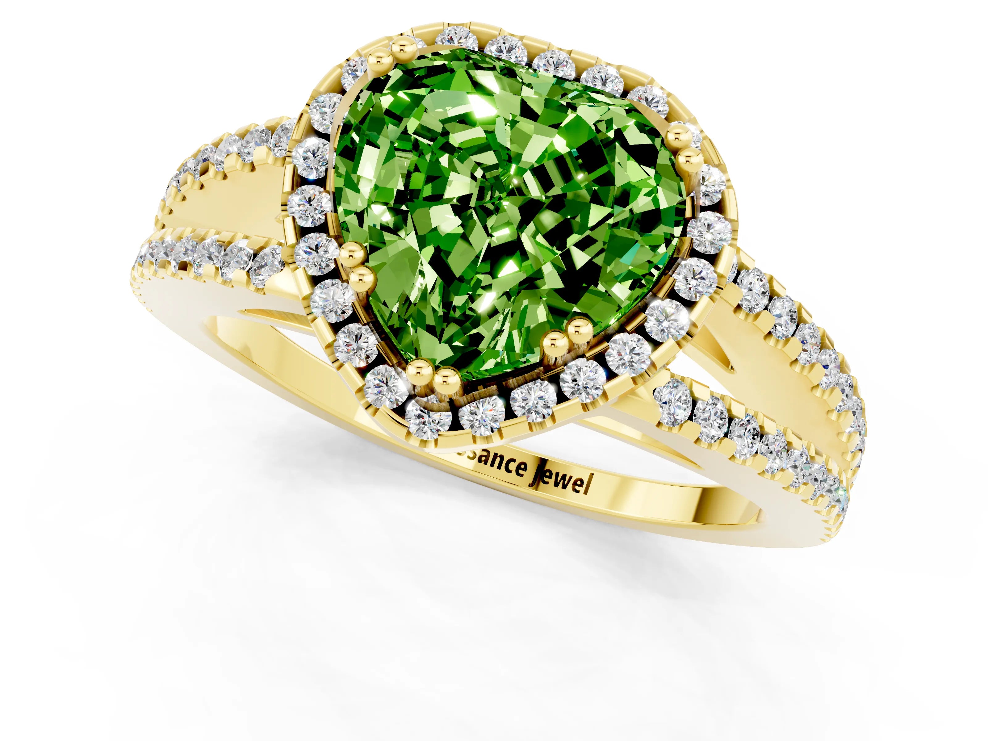 Yellow gold Heart Cut Peridot Halo Split Shank Engagement Ring_13