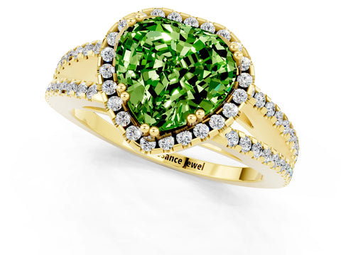 Yellow gold Heart Cut Peridot Halo Split Shank Engagement Ring_13