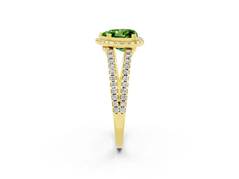 Yellow gold Heart Cut Peridot Halo Split Shank Engagement Ring_14