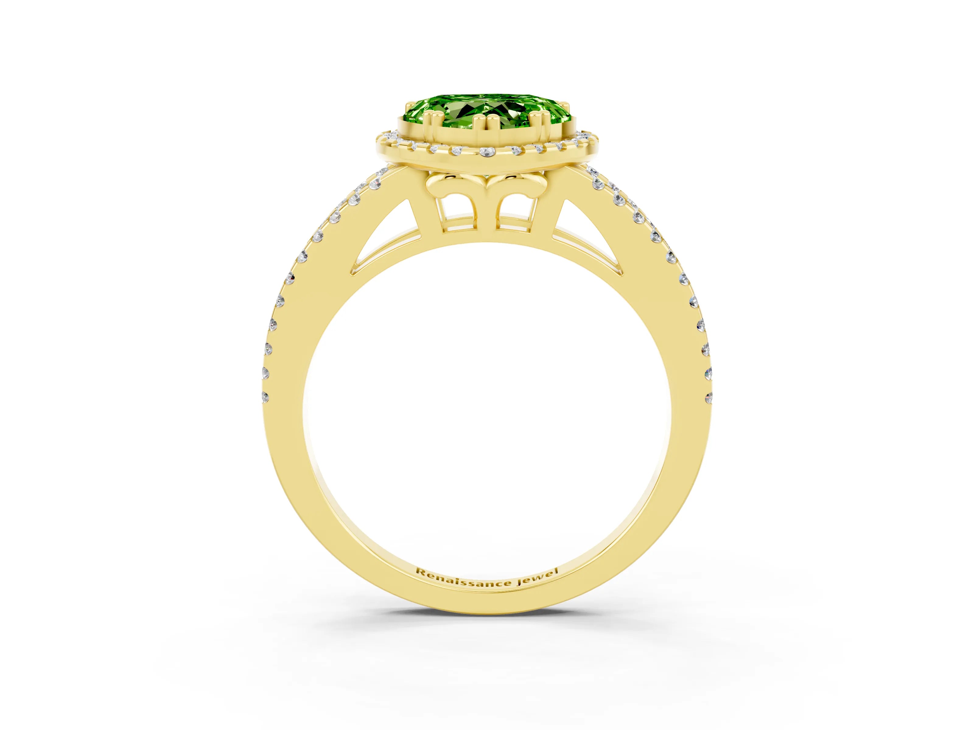 Yellow gold Heart Cut Peridot Halo Split Shank Engagement Ring_15