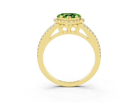 Yellow gold Heart Cut Peridot Halo Split Shank Engagement Ring_15