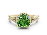Yellow gold Heart Cut Peridot Halo Twist Band Solitaire Prong Setting Ring