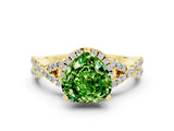 Yellow gold Heart Cut Peridot  Halo Twist Band Solitaire Prong Setting Ring_24