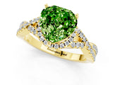 Yellow gold Heart Cut Peridot  Halo Twist Band Solitaire Prong Setting Ring_25