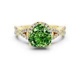 Yellow gold Heart Cut Peridot  Halo Twist Band Solitaire Prong Setting Ring_42