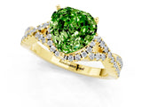 Yellow gold Heart Cut Peridot  Halo Twist Band Solitaire Prong Setting Ring_43