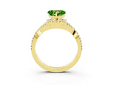 Yellow gold Heart Cut Peridot  Halo Twist Band Solitaire Prong Setting Ring_45