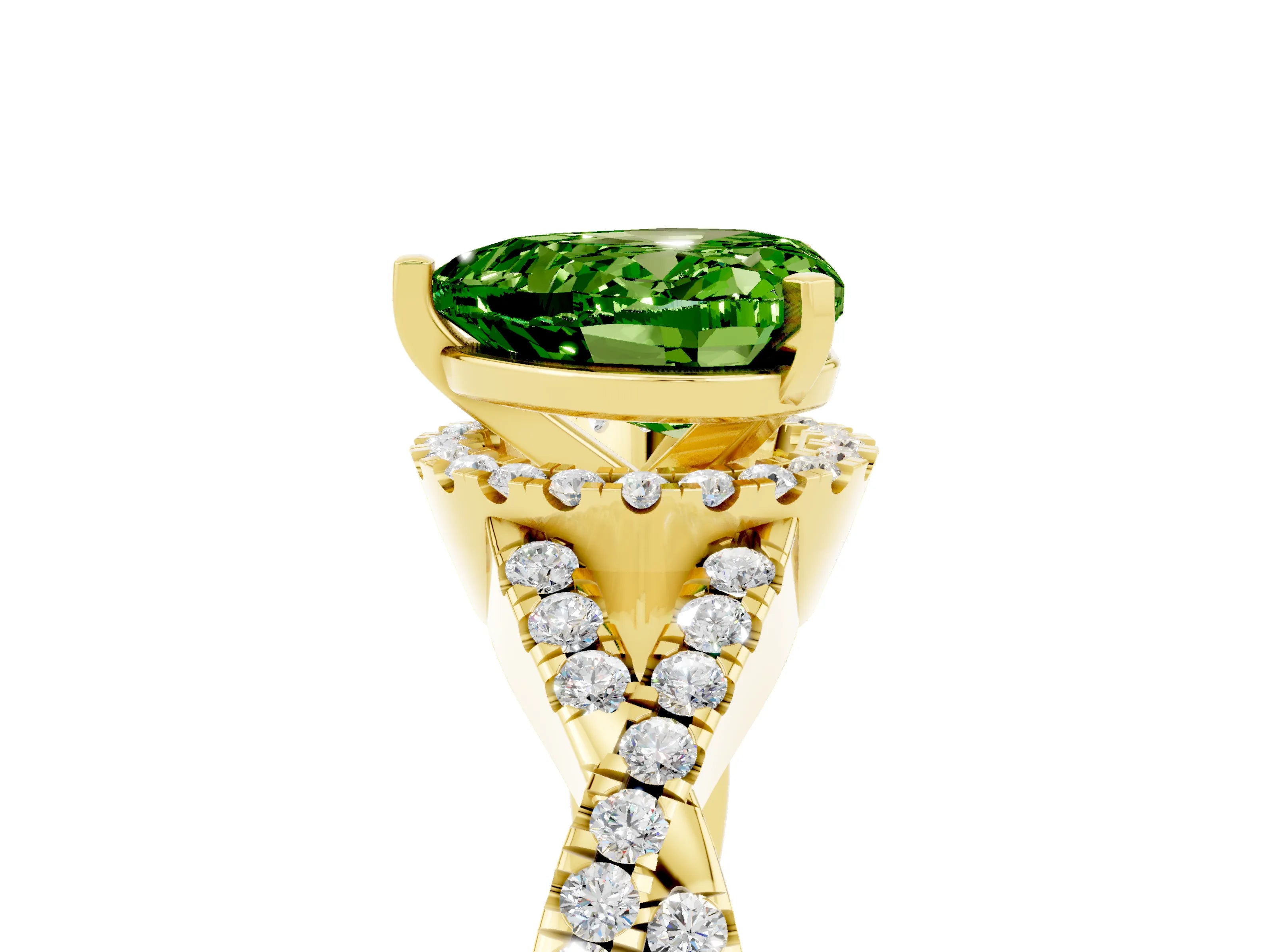 Yellow gold Heart Cut Peridot Halo Twist Band Solitaire Prong Setting Ring_5