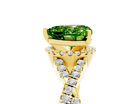 Yellow gold Heart Cut Peridot Halo Twist Band Solitaire Prong Setting Ring_5