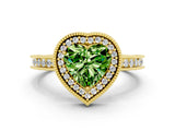 Yellow gold Heart Cut Peridot Milgrain Halo Engagement Ring with Round Pavé Band and Prong Setting_12
