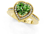 Yellow gold Heart Cut Peridot Milgrain Halo Engagement Ring with Round Pavé Band and Prong Setting_13