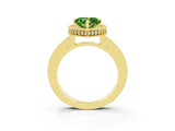 Yellow gold Heart Cut Peridot Milgrain Halo Engagement Ring with Round Pavé Band and Prong Setting_15