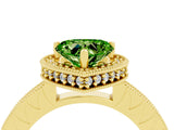 Yellow gold Heart Cut Peridot Milgrain Halo Engagement Ring with Round Pavé Band and Prong Setting_16