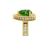 Yellow gold Heart Cut Peridot Milgrain Halo Engagement Ring with Round Pavé Band and Prong Setting_17