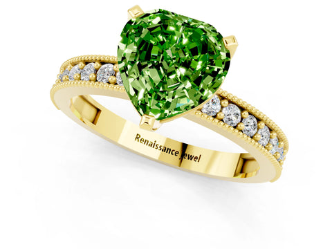 Yellow gold Heart Cut Peridot Milgrain Pavé Engagement Ring with Four-Prong Setting_13