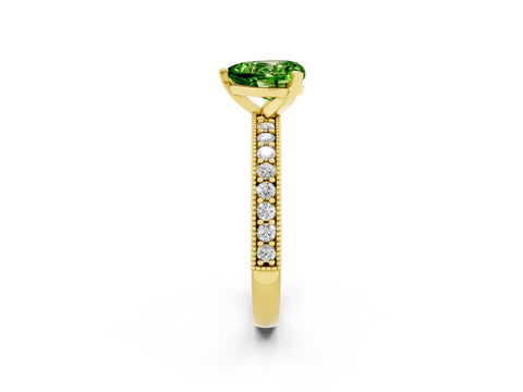 Yellow gold Heart Cut Peridot Milgrain Pavé Engagement Ring with Four-Prong Setting_14