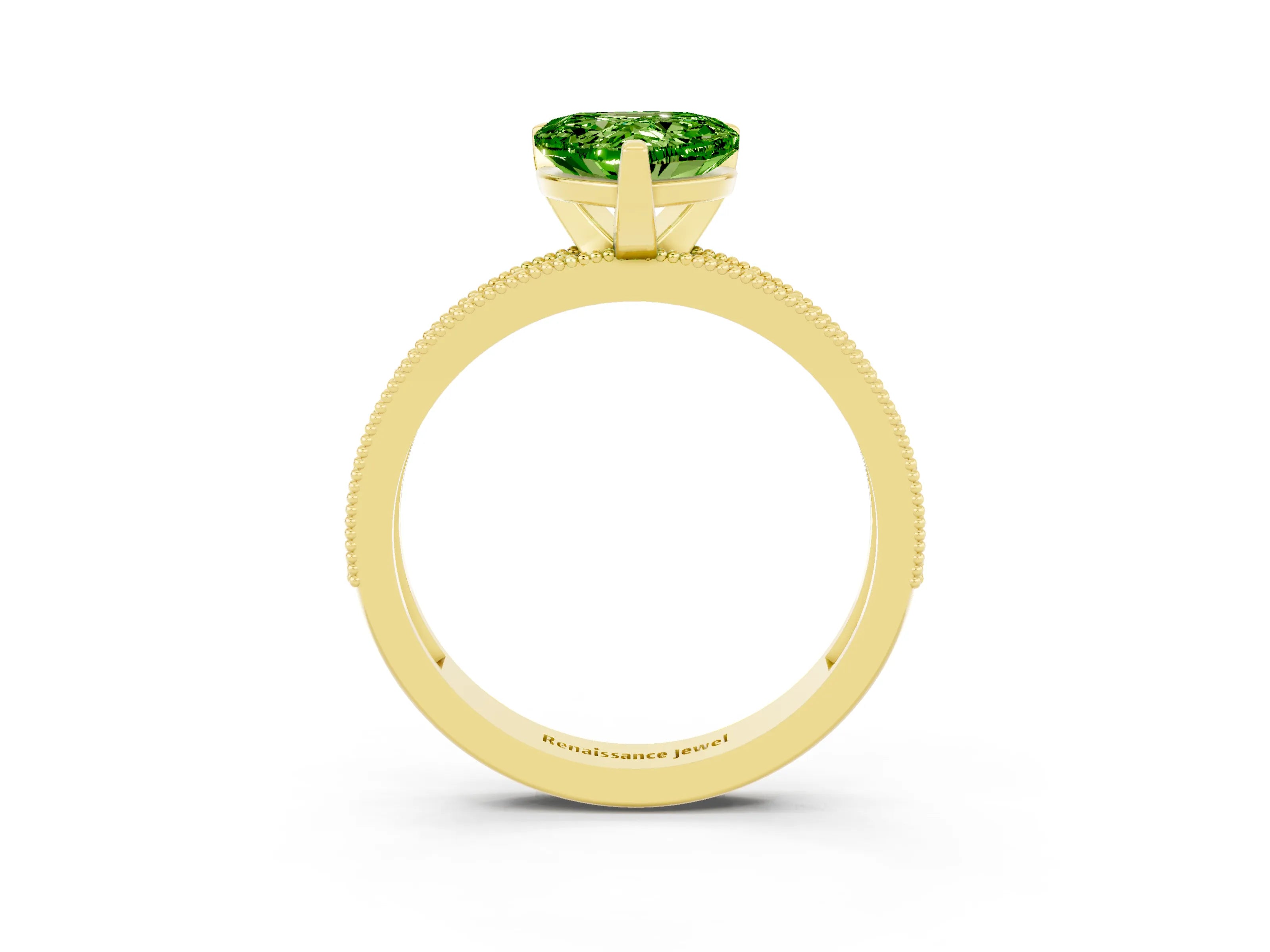 Yellow gold Heart Cut Peridot Milgrain Pavé Engagement Ring with Four-Prong Setting_15
