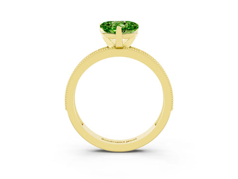 Yellow gold Heart Cut Peridot Milgrain Pavé Engagement Ring with Four-Prong Setting_15